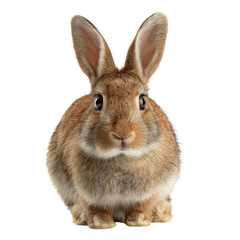 Obraz premium Adorable brown rabbit with big ears, sitting and looking directly at the camera. background removed