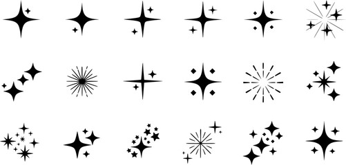 Sparkle vector icons set. Shine symbol illustration. star sign collection.