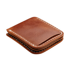A handcrafted brown leather wallet with white stitching, compact and stylish. background removed