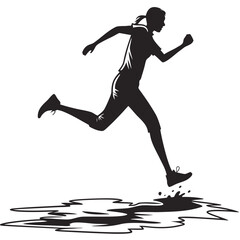 Runner leaping across puddle silhouette