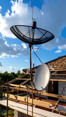 Satellite dish on a construction site