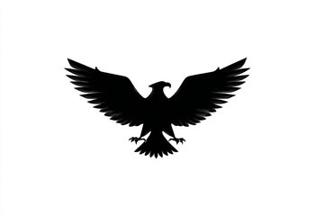 Fototapeta premium Black silhouette of eagle with spread wings on white background