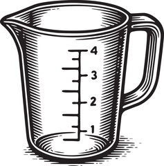 Vintage etching style measuring jug illustration for kitchen use
