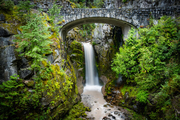 Mount Rainier Cristine Falls and stream next to the falls trail entrance in the fall of 2025