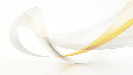 白い空間に浮かぶ黄色とグレーの半透明なリボン