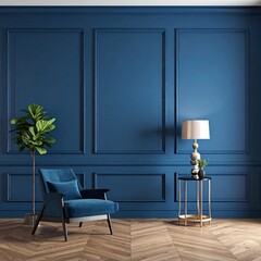 Elegant blue room with chair and lamp