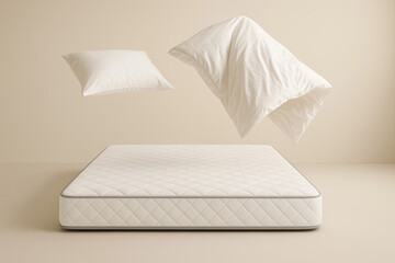 Minimalist Floating Bedding Set Over Mattress in Neutral Tones