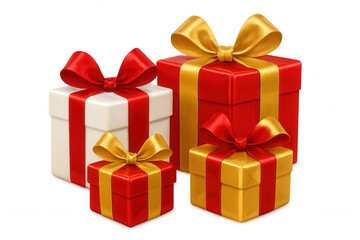 Obraz premium Group of gift boxes in red, gold, and white with bows ready for celebrations, offering surprises and happiness