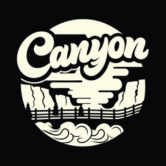Retro Canyon Illustration Scenic Landscape with Western Style Typography Design Nature Graphic for T Shirts and Apparel