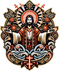 Jesus_Christ_Sacred_Icon_–_Religious_Artwork_with_Halo,_Cross,_Doves,_and_Ornament