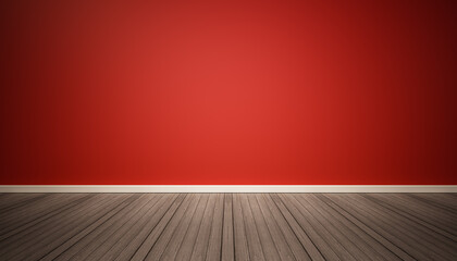 Red wall and dark wood floor