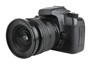 A modern digital camera featuring a large lens and sleek design, perfect for capturing high-quality images.