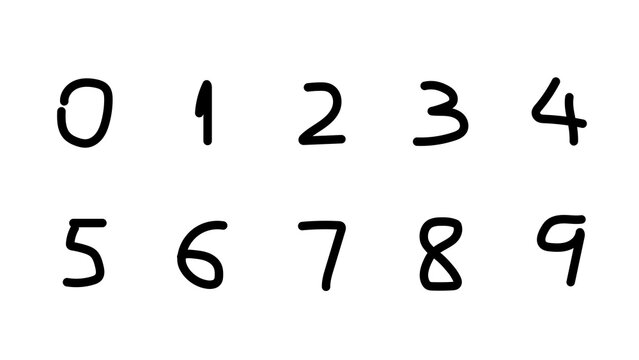 Hand drawing doodle style pack of numbers from zero to nine. Black numerals 0, 1, 2, 3, 4, 5, 6, 7, 8, 9. Isolated alpha image with a transparent background for easy use in projects.