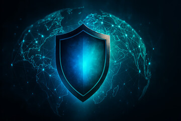 Fototapeta premium blue shield on digital global connection background