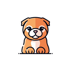 Adorable Cartoon Pug Puppy Orange Fur Sitting Pose Cute Expression.