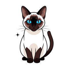 Adorable Siamese Cat with Striking Blue Eyes Sitting Gracefully.