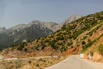 Mountain road near Peristera village on Peloponnese peninsula, Greece.
