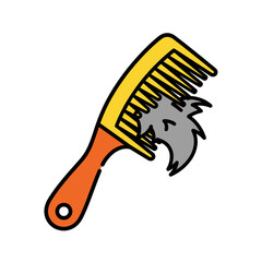 Cartoon Comb with Hair Yellow Comb with Orange Handle and Gray Hair.