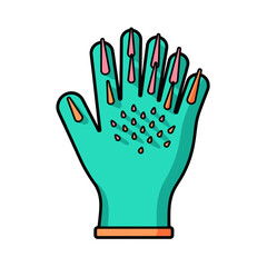 Cartoon Illustration of a Teal Hand with Pink and Orange Details.