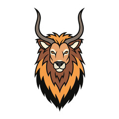 Stylized LionAntelope Hybrid Head with Curved Horns and Sharp Mane.