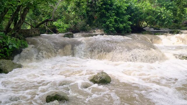 Micos Waterfalls in Huasteca, San Luis Potosi, Mexico.  Flowing Water and Lush Jungle (cascada de Micos)
