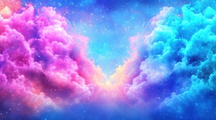 Dreamy cosmic clouds in colorful abstract sky. Ethereal clouds float in a vibrant universe. Stars scatter across a fantasy sky, cosmic atmosphere, surreal background, artistic design, magical