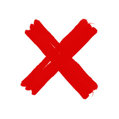 Obraz premium Red Cross Brush Stroke Symbol – Bold Hand Painted X Mark for Warning and Stop Signs