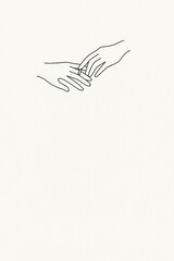 Obraz premium Minimalist line art of two hands touching with gentle connection