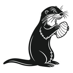 Otter holding clam in paws silhouette