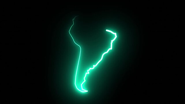 The brightly glowing and iridescent green outline of the continent of South America