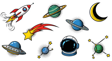 Naklejka premium Space Explorers A Collection of Fun Cosmic Illustrations
