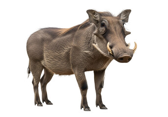 Fototapeta premium A full shot of a warthog, showcasing its distinctive features and textures against a stark black background.