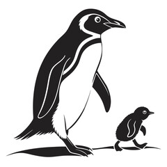 Naklejka premium Penguin waddling with chick silhouette