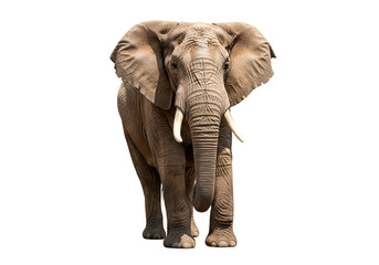 Naklejka premium Powerful and majestic elephant centered against a stark black background, showcasing its intricate details and imposing presence.