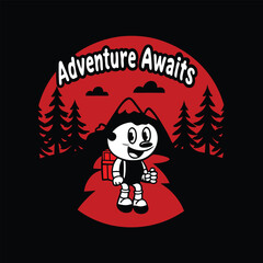 Retro Cartoon Girl Hiking in the Mountains Adventure Themed Design