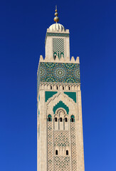 Fototapeta premium Morocco, Casablanca. Hassan II Mosque. Details of the world's second tallest minaret - 210 metres