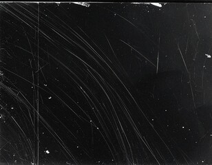 Retro light leak overlay with scratches, dust, and distressed grain texture on black background. Old analog photo film effect, vintage overlay