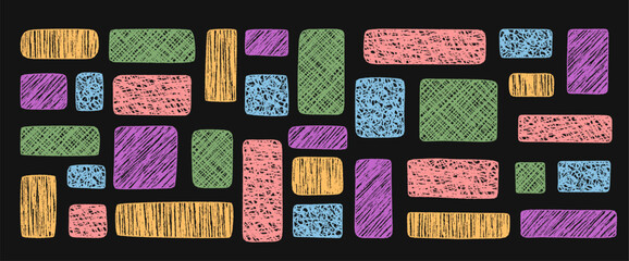 Colorful chalk sketch rectangle set with wavy box shapes forms bold banner frame and organic textbox background in artistic style. Quote graphic offers a unique template for abstract and modern