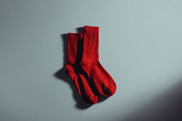 pair of minimalist ultrabright red socks gracefully arranged against clean white background