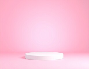 White round podium on pastel pink gradient background. Elegant stage mockup for product display, 3d showcase design with soft shadows