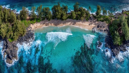 High-angle view of a secluded tropical beach.