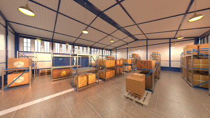 倉庫　3DCGレンダリング