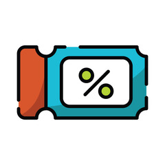 A blue and orange ticket with a percentage symbol