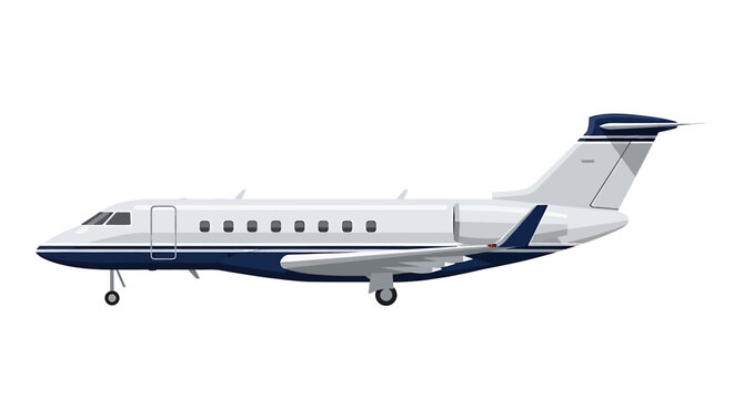 Luxury Private Jet Airplane Isolated on White Background, Vector Illustration