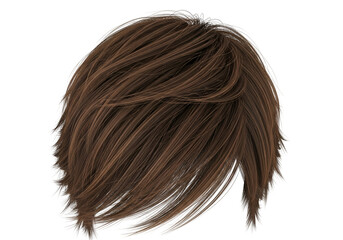Detailed digital illustration of a short, textured hairstyle with brown tones, against a stark black background.
