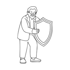 Protecting senior citizens with strong shield, insurance concept illustration, safety and security for retirement planning, elder care assurance, peace of mind design