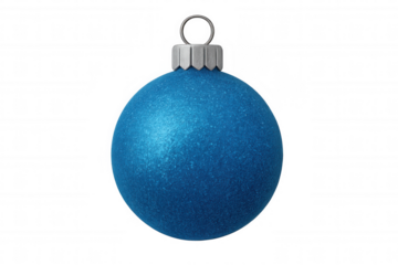 Blue glitter christmas bauble ornament creating festive holiday scene, hanging sparkling decoration with transparent background