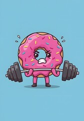 Cartoon Donut Lifting Weights, Funny Fitness Motivation
