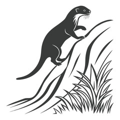Otter climbing riverbank silhouette