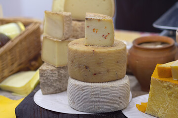 Cheese on the counter of the store